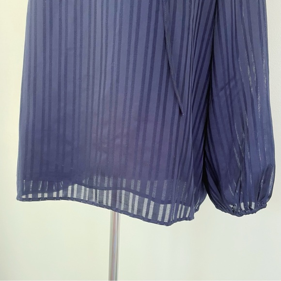 Ann Taylor Tie Neck Tunic Top Deep Navy Blue Longsleeve L Large - Picture 5 of 9